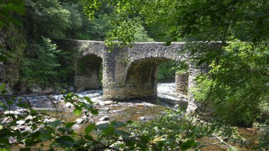 Puente de las Brujas ve Leitzaran nehri. Andoian, Gipuzkoa, Bask Ülkesi, İspanya
