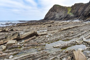 Zumaia ve Deba, İspanya arasında Bask Sahili UNESCO Global Geopark 'taki Flysch kaya oluşumları