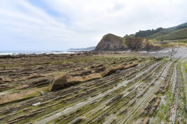 Zumaia ve Deba, İspanya arasında Bask Sahili UNESCO Global Geopark 'taki Flysch kaya oluşumları