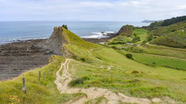 Zumaia ve Deba, İspanya arasında Bask Sahili UNESCO Global Geopark 'taki Flysch kaya oluşumları