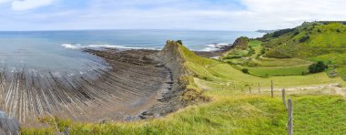 Flysch rock formations in the Basque Coast UNESCO Global Geopark between Zumaia and Deba, Spain clipart