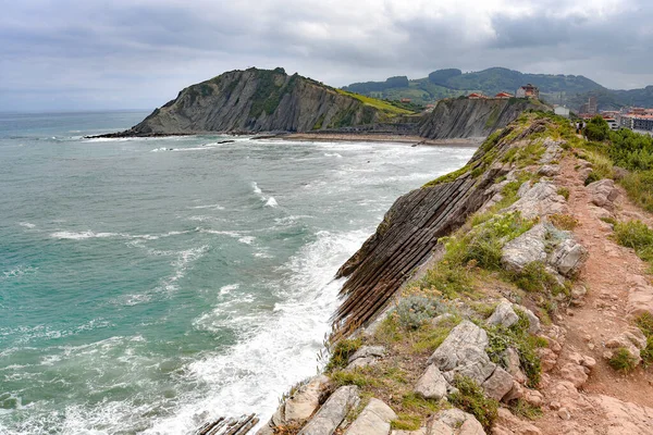 Formações Rochosas Flysch Costa Basca Geoparque Global Unesco Entre Zumaia — Fotografia de Stock
