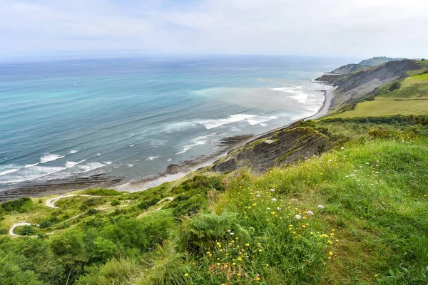 Formações Rochosas Flysch Costa Basca Geoparque Global Unesco Entre Zumaia — Fotografia de Stock