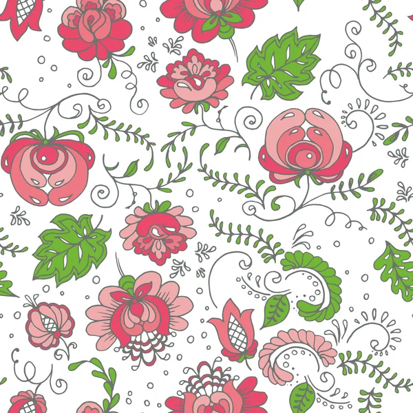 Motif floral sans couture dessiné à la main. Illustration vectorielle . — Image vectorielle