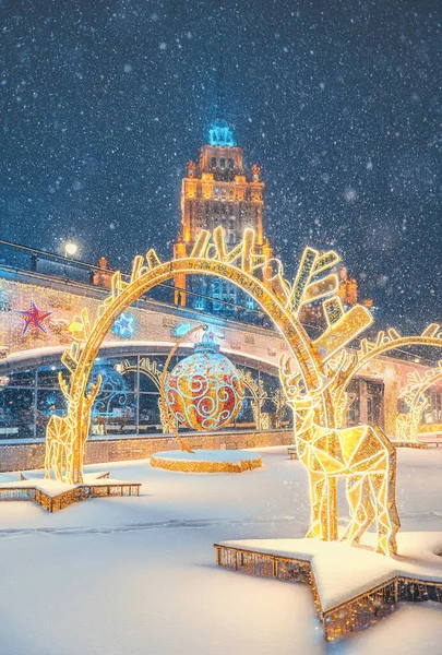 Rússia Moscou Janeiro 2021 Decoração Natal Moscou Cenário Rua Noite — Fotografia de Stock