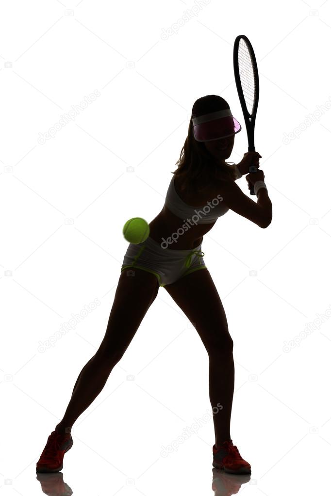 one woman tennis player in studio silhouette isolated