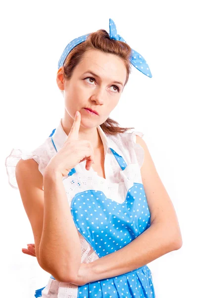 A young housewife is thinking about something — Stock Photo, Image