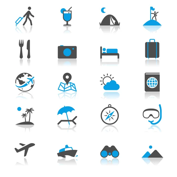 Traveling flat with reflection icons — Stock Vector