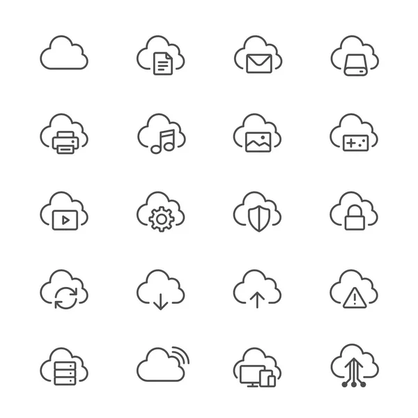 Dünne Symbole für Cloud Computing — Stockvektor