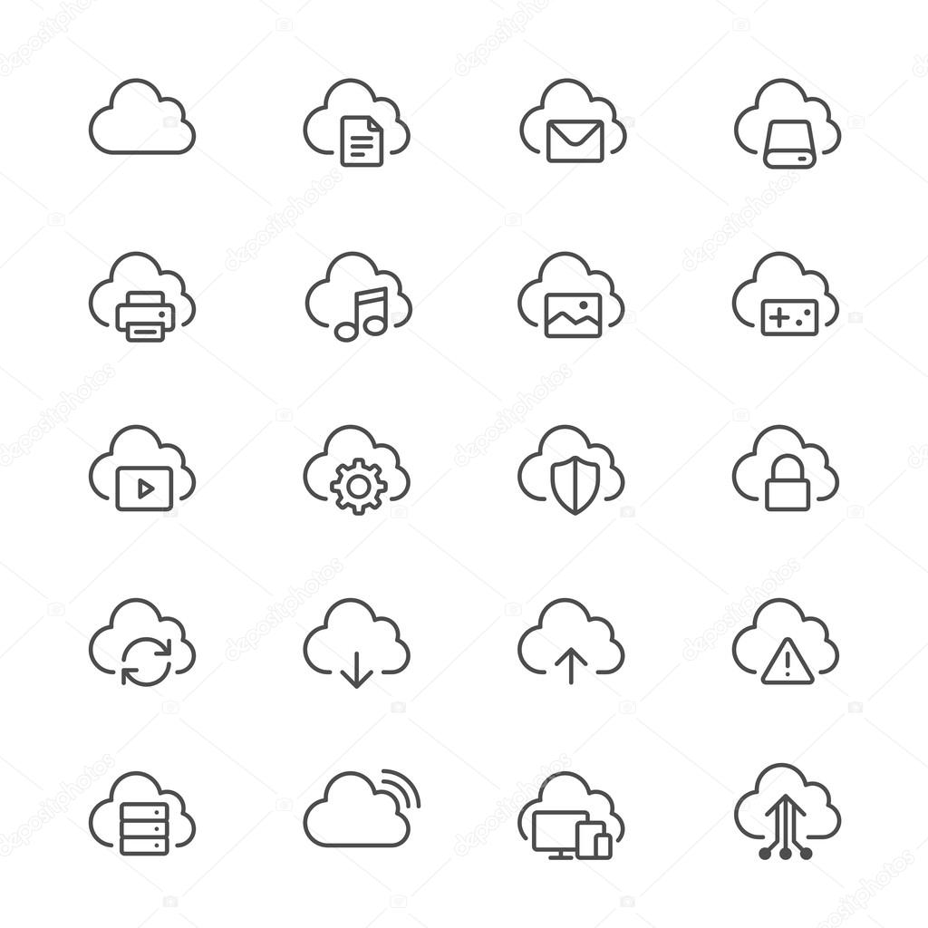 Cloud computing thin icons