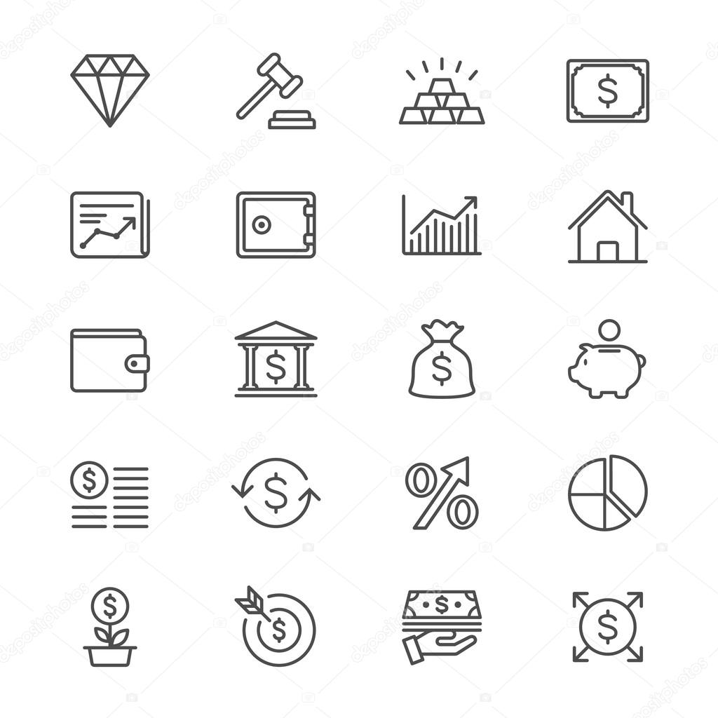 Business and investment thin icons