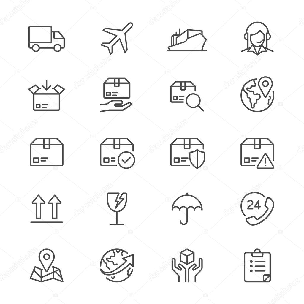 Logistics and shipping thin icons