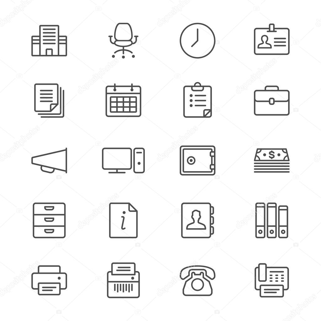 Office supplies thin icons