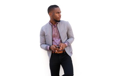 Yakışıklı Afrika adam cep telefonu