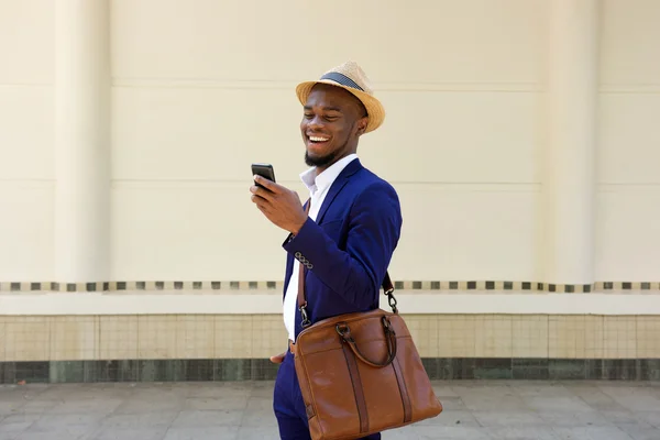 Businessman reading text message — Stock Photo, Image