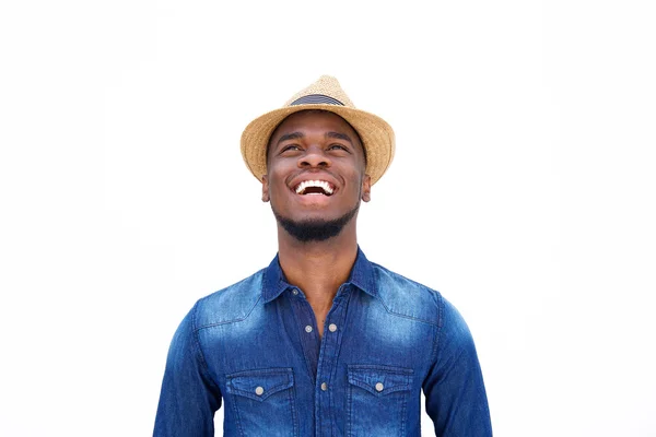 Young black man laughing and looking up — Stock Photo, Image