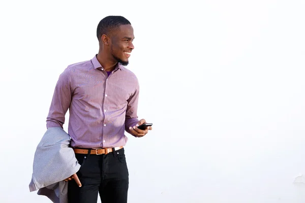 Gelukkig man met een mobiele telefoon — Stockfoto