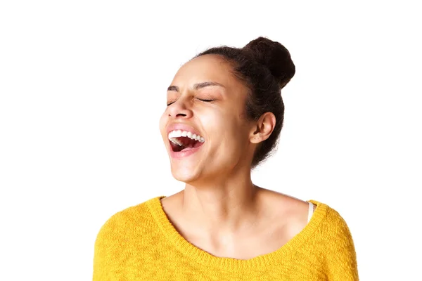 Ενθουσιασμένος νεαρή γυναίκα αφρικανική γέλιο — Φωτογραφία Αρχείου