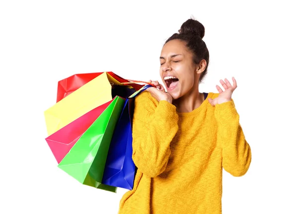 Mujer joven emocionada con sus compras — Foto de Stock