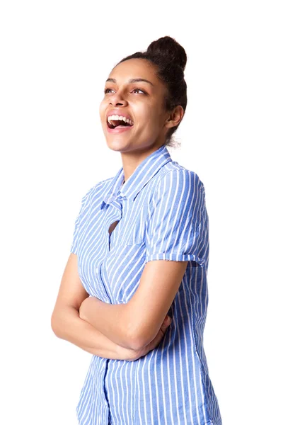 Mujer joven de pie con los brazos cruzados — Foto de Stock