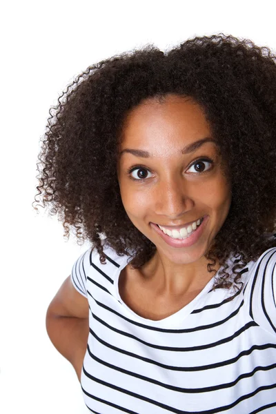 Linda joven mujer sonriendo y haciendo selfie — Foto de Stock