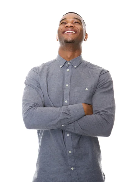 Zwarte man lachen en opzoeken — Stockfoto