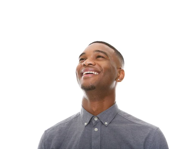 Close up portrait of a cheerful black man laughing — Stock Photo, Image