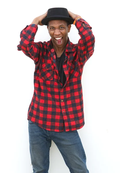 Black man with hat shouting — Stock Photo, Image