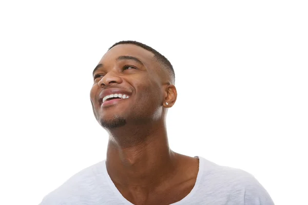 Portret van een gelukkig jonge african american man lachen close-up — Stockfoto