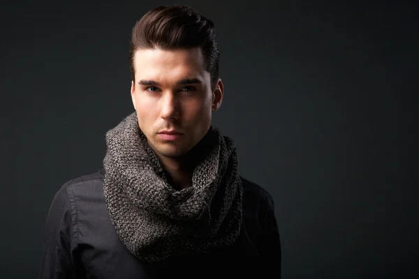 Male fashion model with wool scarf — Stock Photo, Image