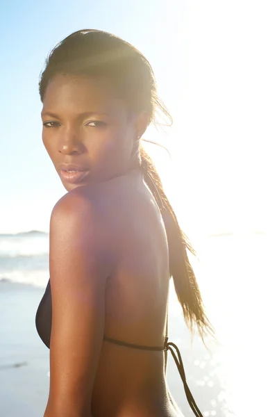 African american female fashion model in bikini — Stock Photo, Image