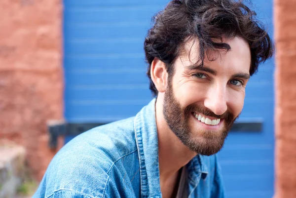 Trendy modern man with beard smiling — Stock Photo, Image