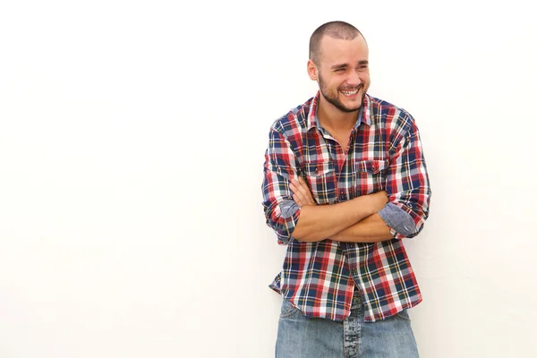 Joven riendo y mirando hacia otro lado — Foto de Stock