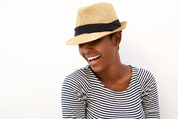 Laughing woman with hat — Stock Photo, Image