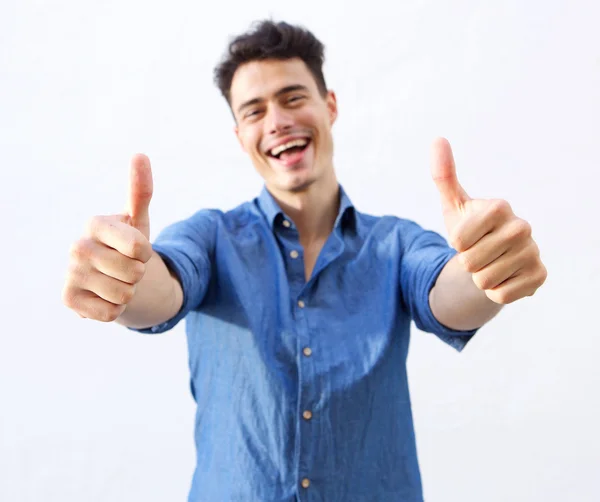 Happy guy with thumbs up hand sign — Stock Photo, Image