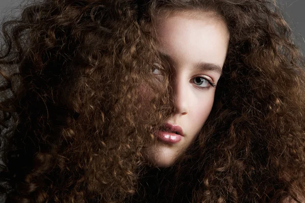 Curly hair beauty fashion model — Stok fotoğraf