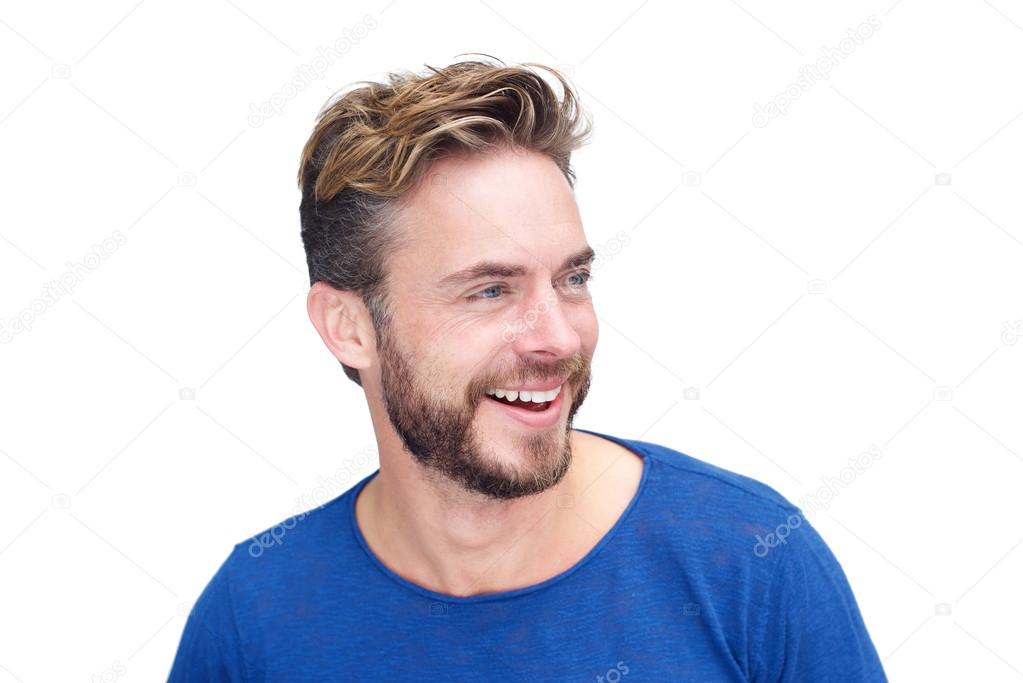 Male fashion model laughing