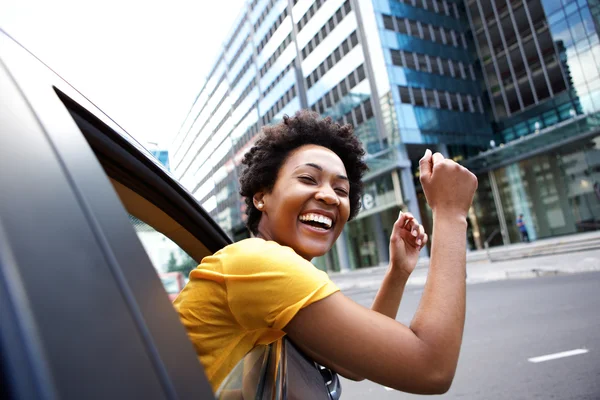 Woman looking out the car window Stock Image