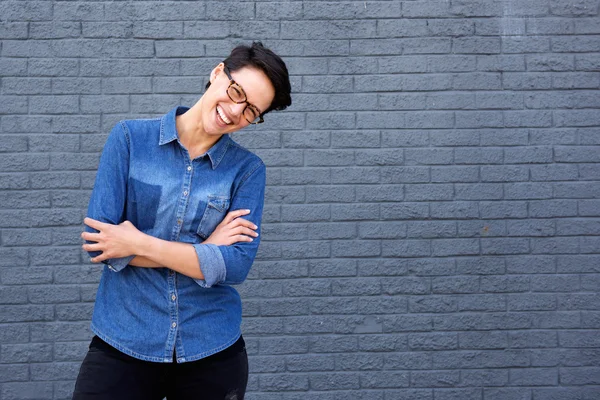 Smiling modern woman with glasses — Stock Photo, Image