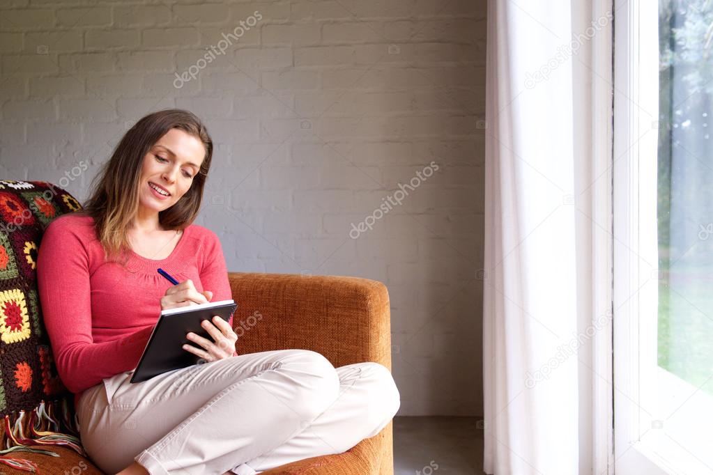 Woman sitting on couch