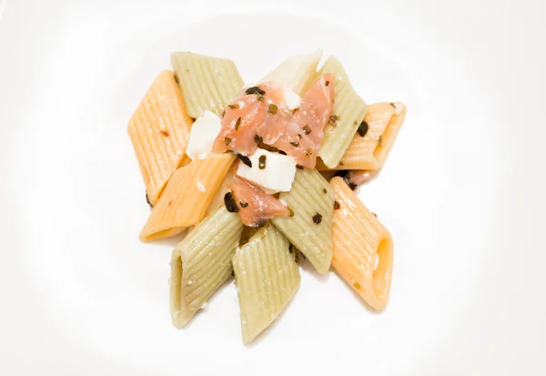 Fresh pasta with salmon and cheese — Stock Photo, Image