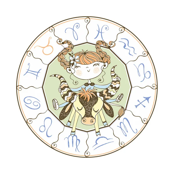 Signo Del Zodíaco Tauro Horóscopo Infantil Divertido Estilo Doodle Vector — Archivo Imágenes Vectoriales