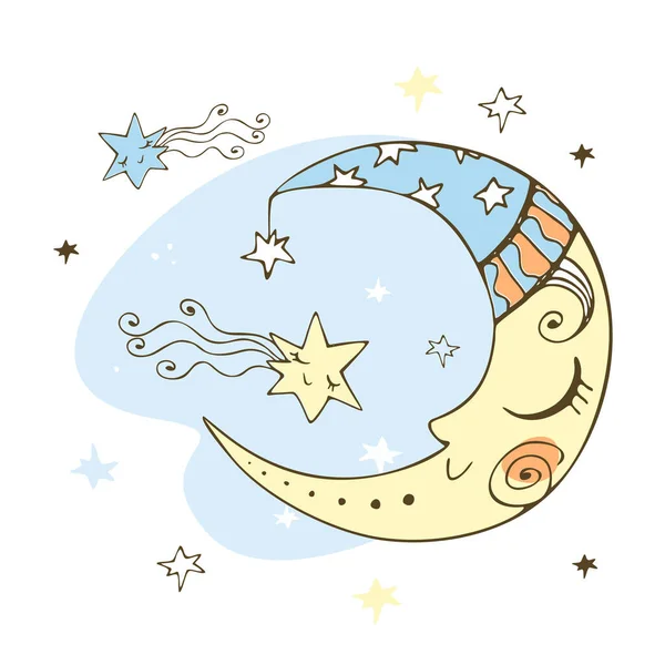 子供のテーマのための落書きスタイルでかわいい月 ベクトル — ストックベクタ