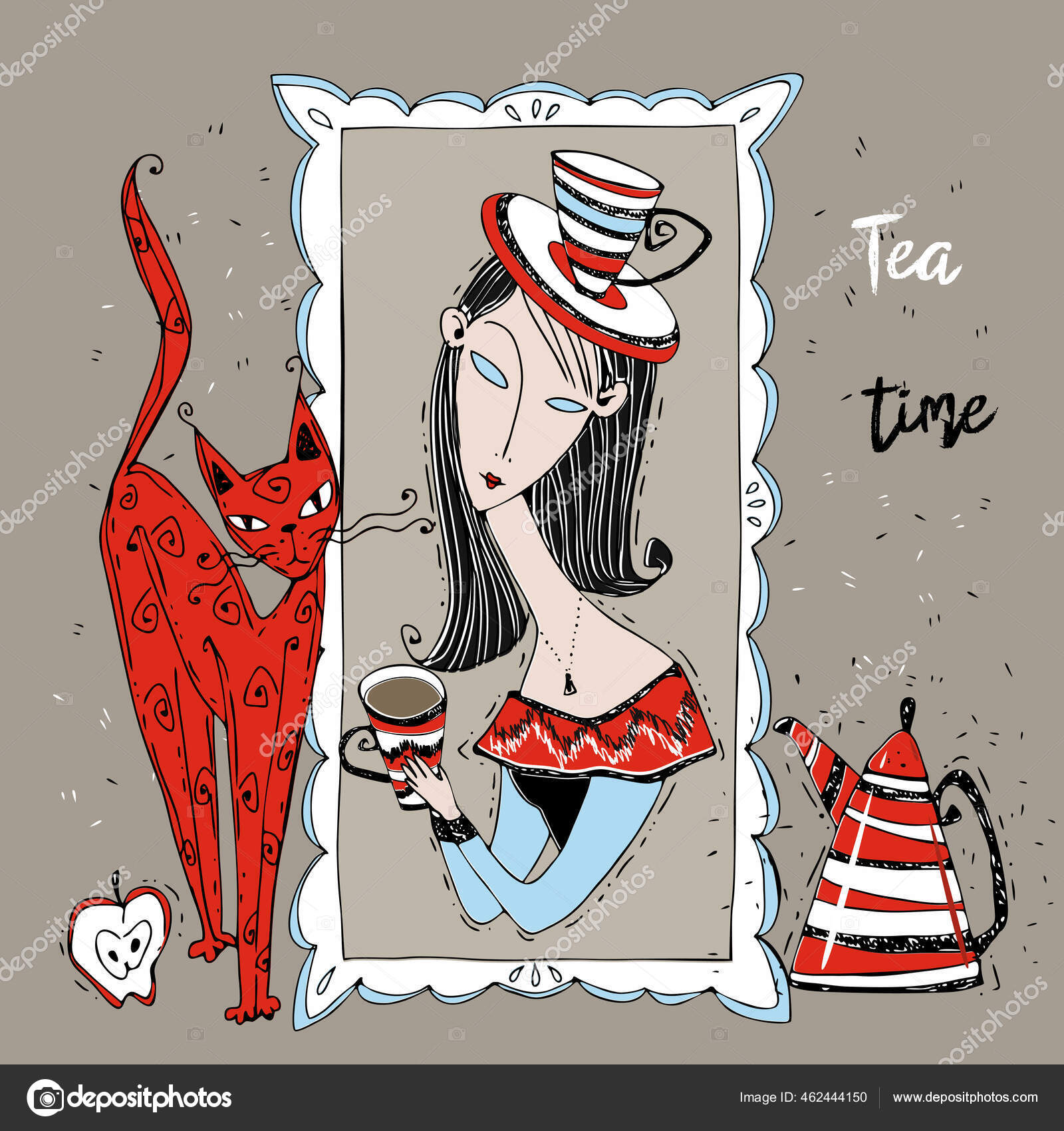 딜리아니를 사랑해 아르누보 스타일의 그림그리기 모딜리아니 벡터입니다 고양이키우는 스톡 벡터 - ©grigaolga 462444150