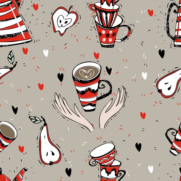 Seamless pattern on the theme of tea drinking. Tea with a kettle. Tea time. Vector.