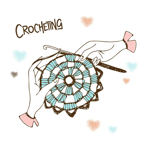 Crocheting Hands Tejiendo Una Servilleta Logo Vector — Archivo Imágenes Vectoriales