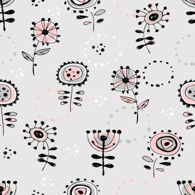 Seamless pattern with cute doodle-style flowers. Vector