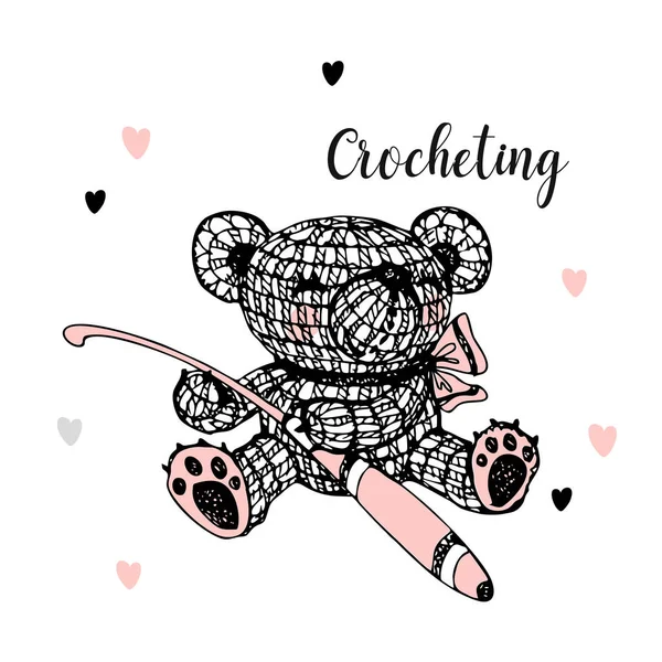 Knitted Teddy Bear Crochet Hook Vector — Stock Vector