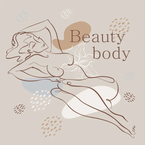 线条艺术 美丽的身体 这个裸体女孩是用一条线画的 美容学标志 美容院B — 图库矢量图片