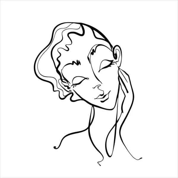 Линейное Искусство Лицо Девушки Нарисовано Одной Линией Логотипа Косметолога Черно — стоковый вектор